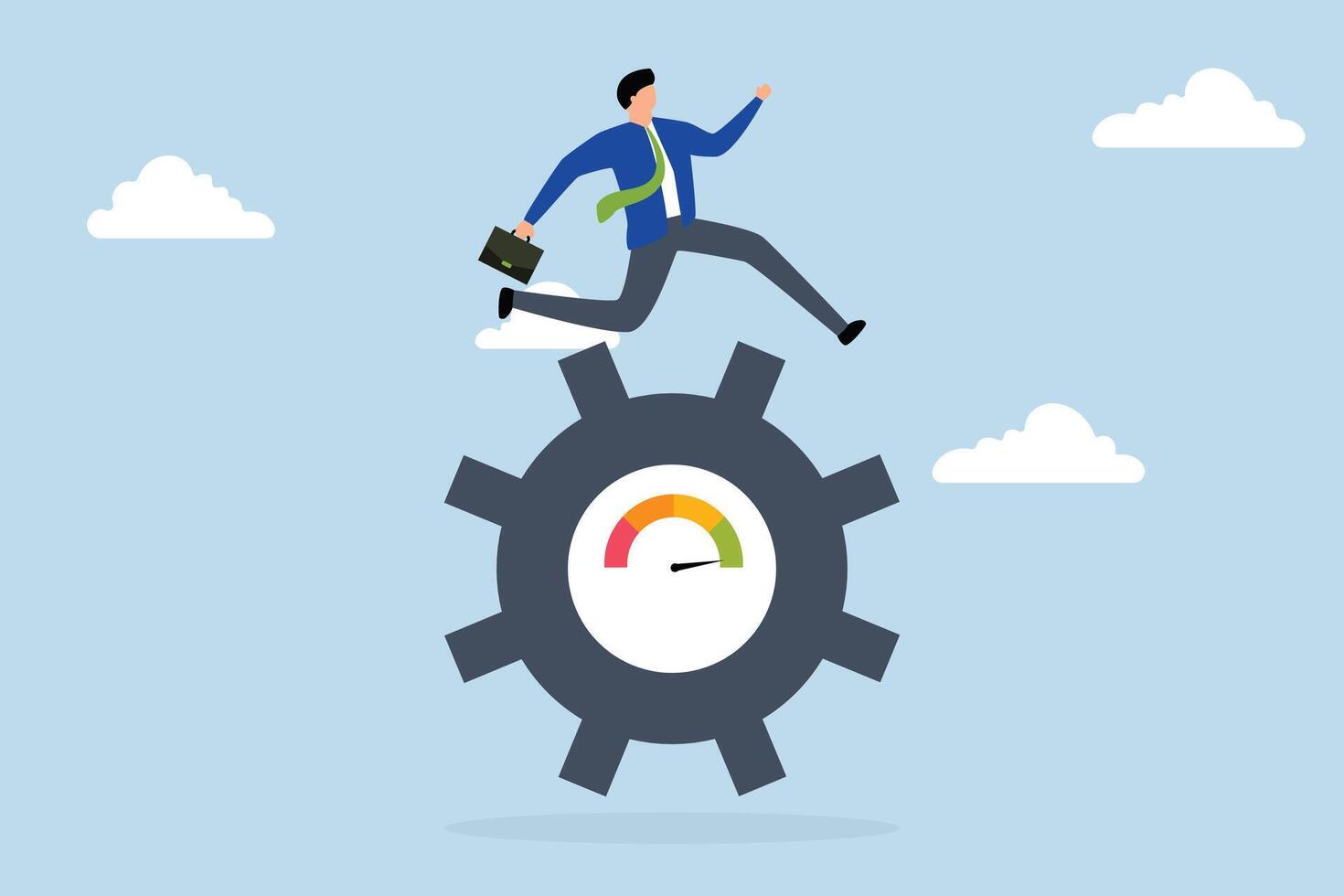 work-performance-evaluation-ambitious-businessman-running-at-full-speed-to-turn-measured-cog-vector
